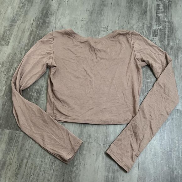 Cropped Long Sleeve TShirt Tan Size Small - Picture 3 of 4